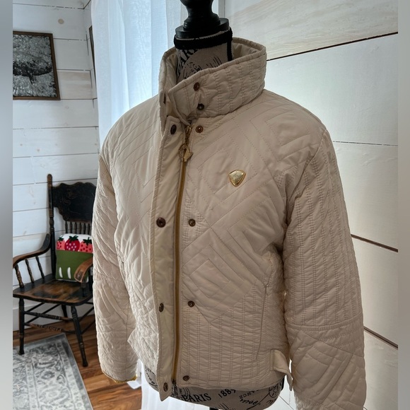 Baby Phat Cream Quilted Jacket w/Gold Accents & yellow lining, size M, see pics - Picture 1 of 12